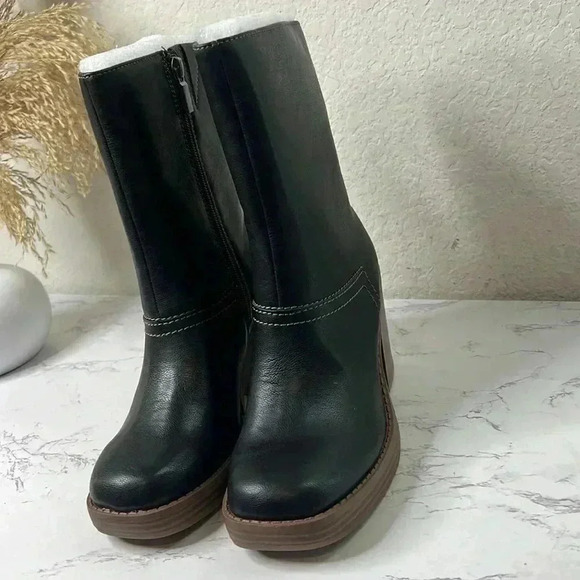 SUN STONE Black Cushioned Goring Denverr Square Toe Block Heel Zip-Up Booties 6M - Picture 3 of 16